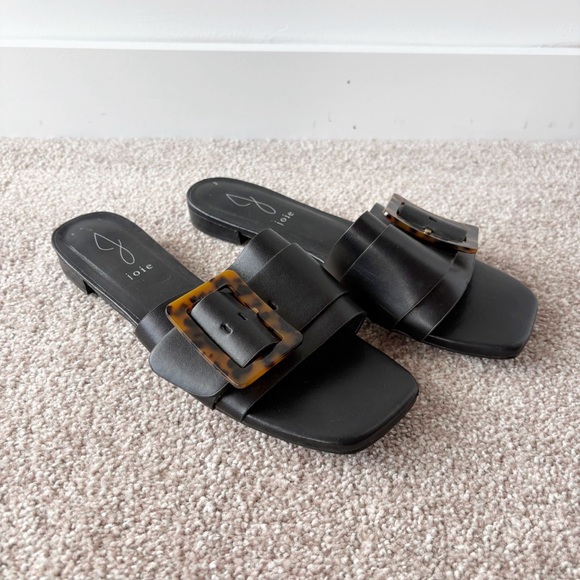 Joie Shoes - Joie Paige Black Slide Sandals Tortoise Buckles 8.5